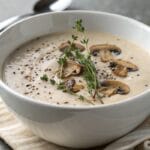 Easy creamy mushroom soup in a rustic bowl