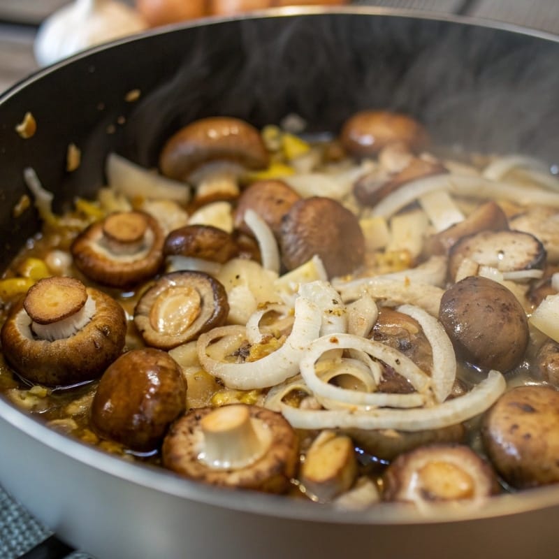 cooking-mushrooms-for-soup.jpg Mushrooms cooking with onions and garlic