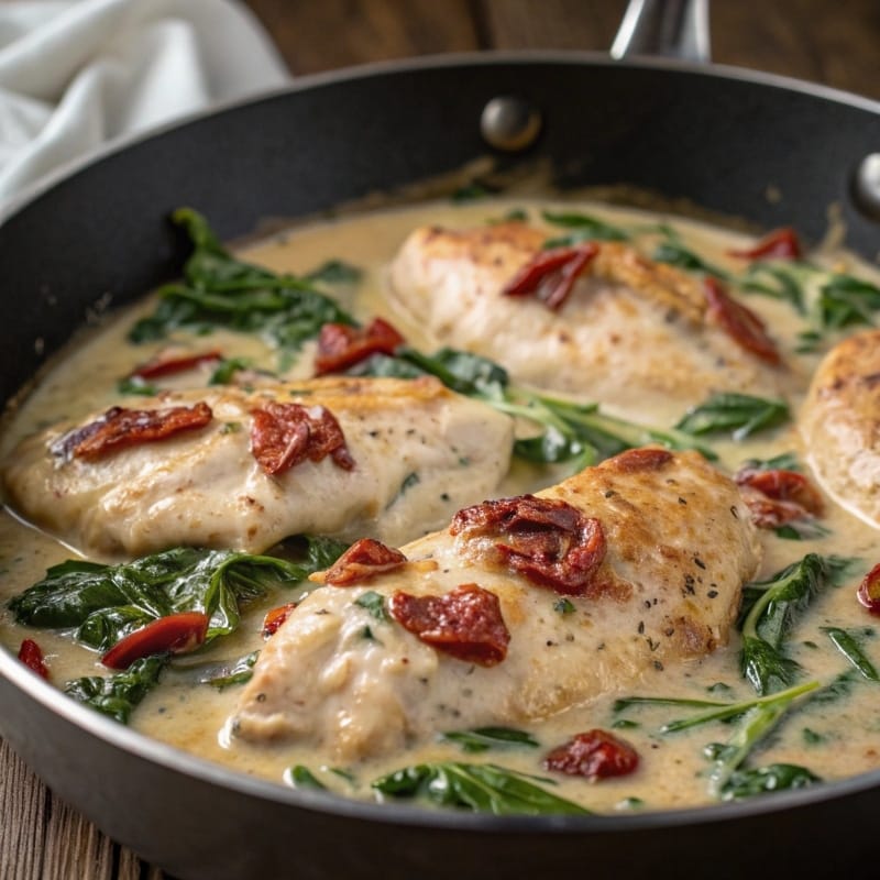 One Pan Chicken Florentine with spinach and creamy sauce