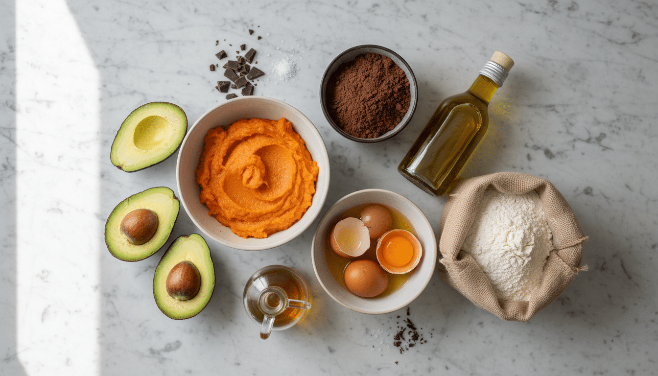 Ingredients for healthy chocolate lovers cake