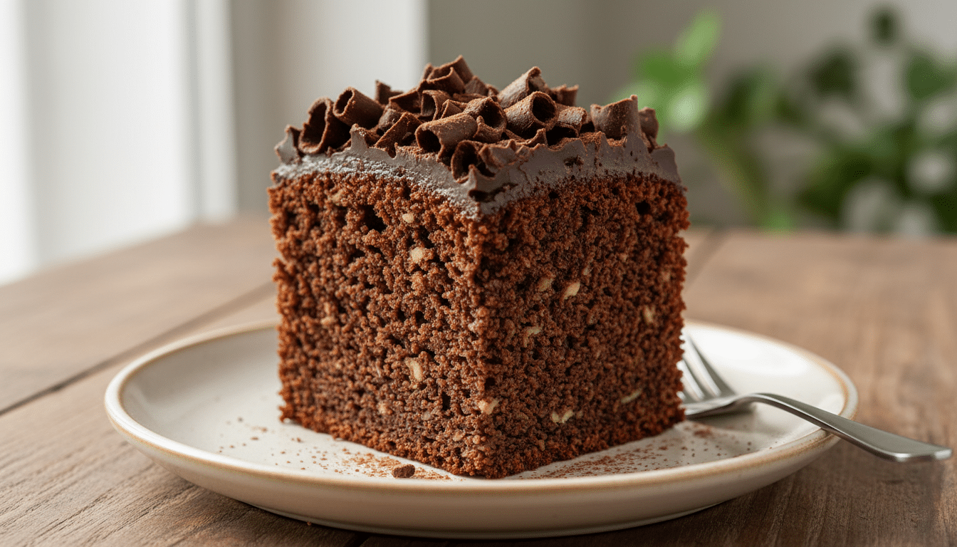 Slice of healthy chocolate lovers cake served
