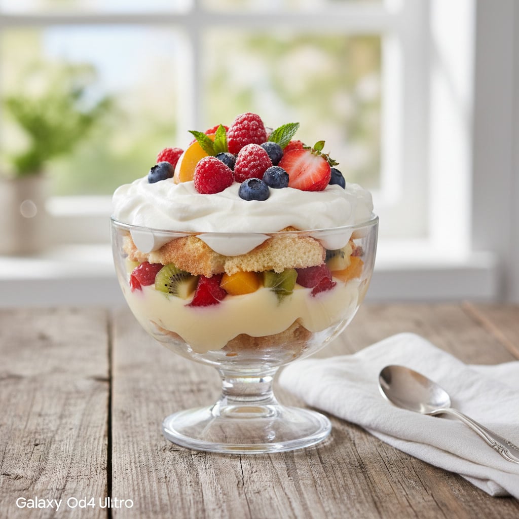 Finished fruit trifle ready to serve