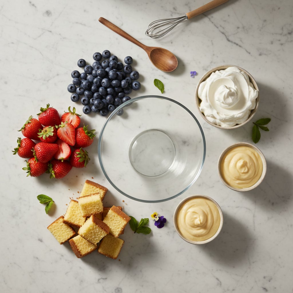 Ingredients for making a fruit trifle