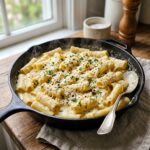 One pan creamy pasta in skillet