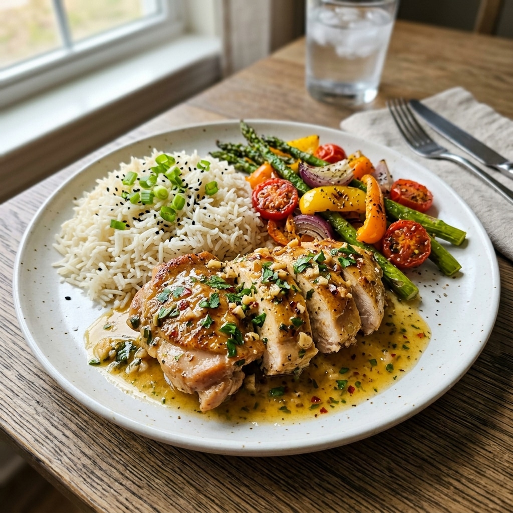 Garlic butter chicken served with rice