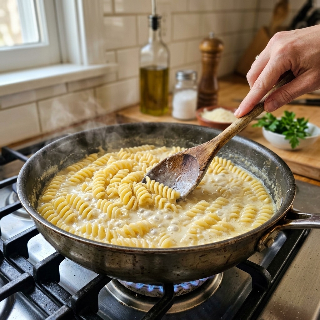 Cooking pasta in one pan