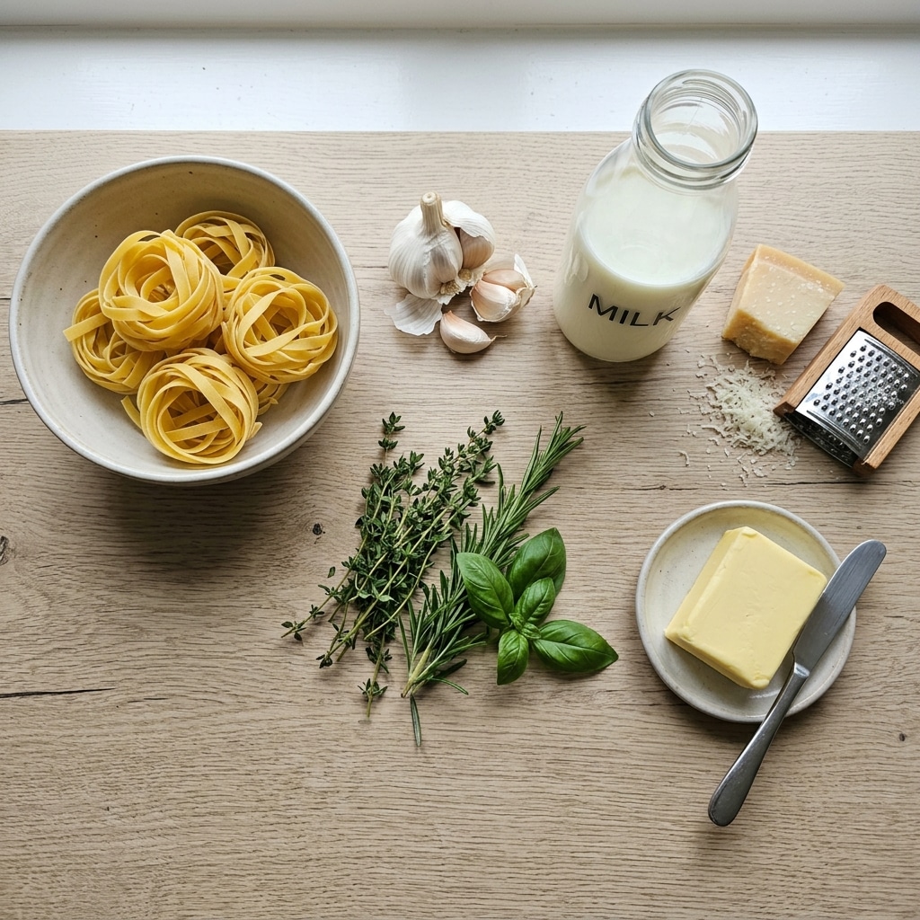 Ingredients for one pan creamy pasta