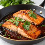Honey garlic salmon with glossy sauce